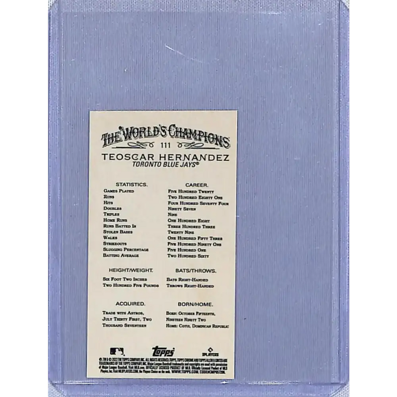 2022 Topps Allen and Ginter Chrome Mini Refractor #111 Teoscar Hernandez NM-MT Toronto Blue Jays Baseball Card