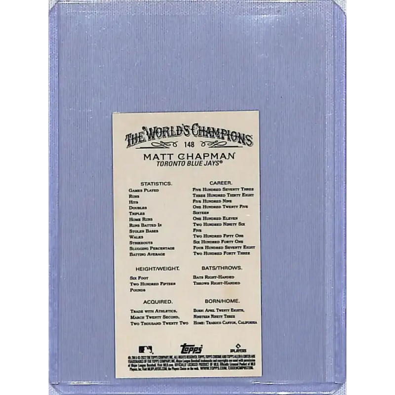 2022 Topps Allen and Ginter Chrome Mini Refractor #148 Matt Chapman NM-MT Toronto Blue Jays Baseball Card - Baseball