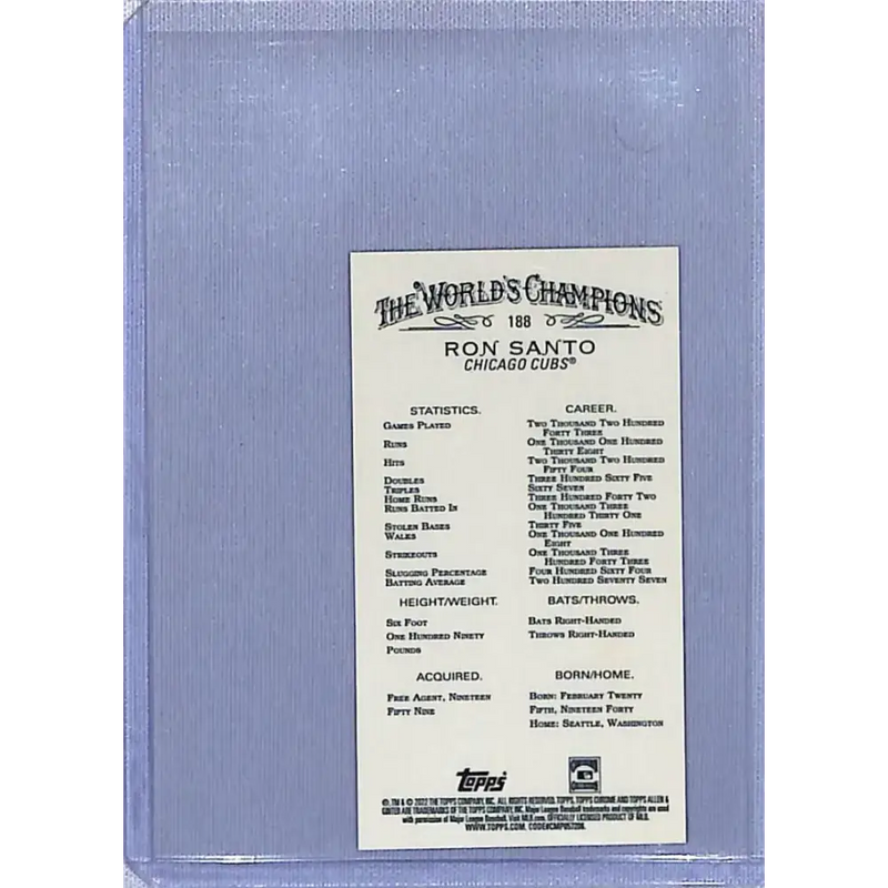 2022 Topps Allen and Ginter Chrome Mini Refractor #188 Ron Santo NM-MT Chicago Cubs Baseball Card - Baseball Card Single