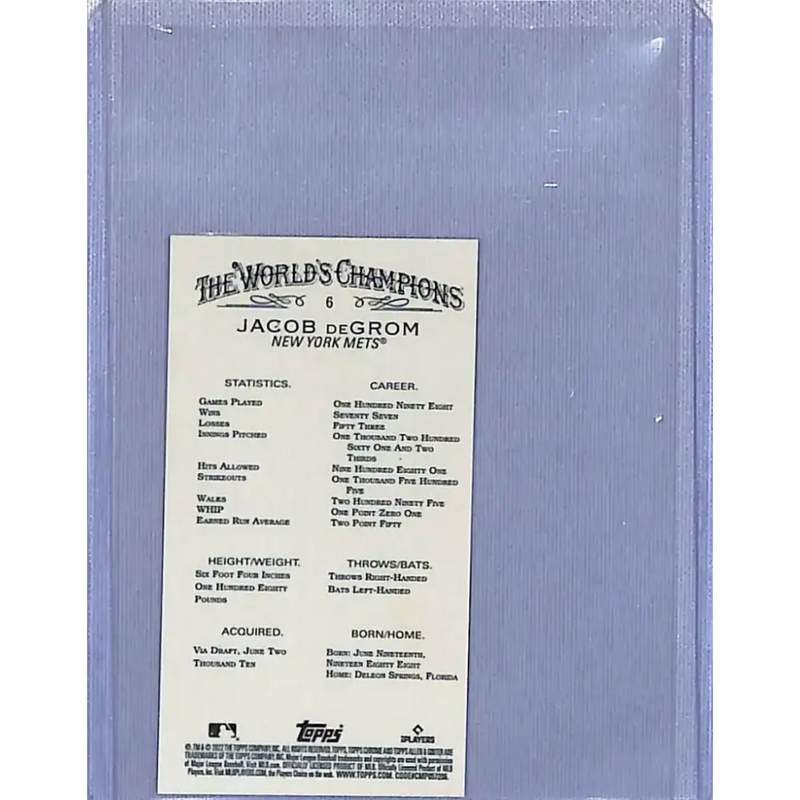 2022 Topps Allen and Ginter Chrome Mini Refractor #6 Jacob deGrom NM-MT New York Mets Baseball Card - Baseball Card