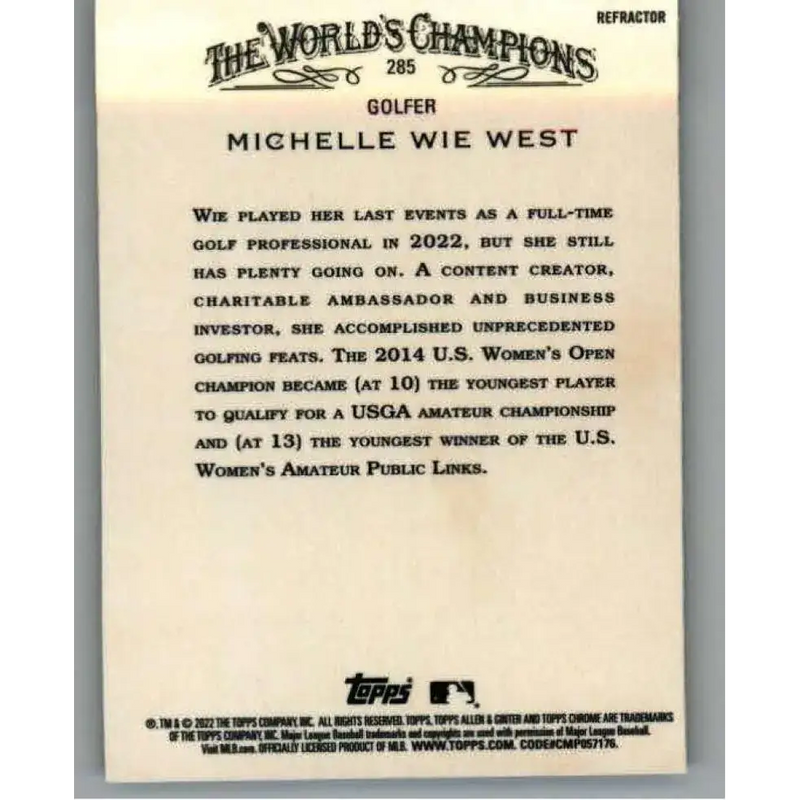 2022 Topps Allen and Ginter Chrome Refractor #285 Michelle Wie West NM-MT Baseball Card - Baseball Card Single