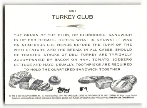 Original gloss Turkey Club card from 2022 Topps Allen and Ginter Get That Bread series