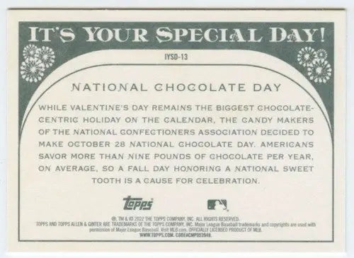 Baseball card back from 2022 Topps Allen and Ginter It’s Your Special Day with original gloss