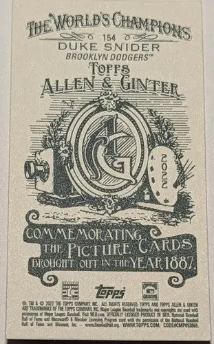 Baseball card back with original gloss from Topps Allen Ginter Mini series