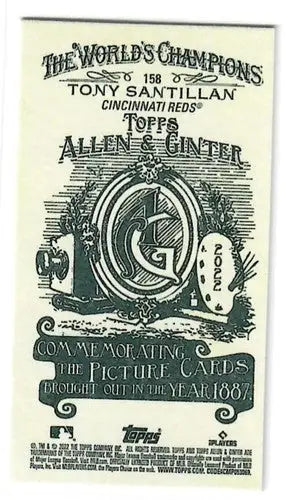 Baseball card from 2022 Topps Allen Ginter Mini series featuring Tony Santillan RC