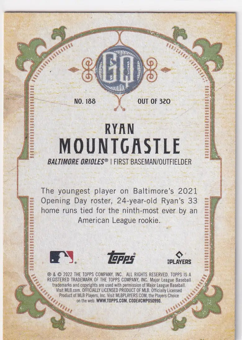 2022 TOPPS ALLEN & GINTER #188 RYAN MOUNTCASTLE- BALTIMORE ORIOLES - Baseball Card Single
