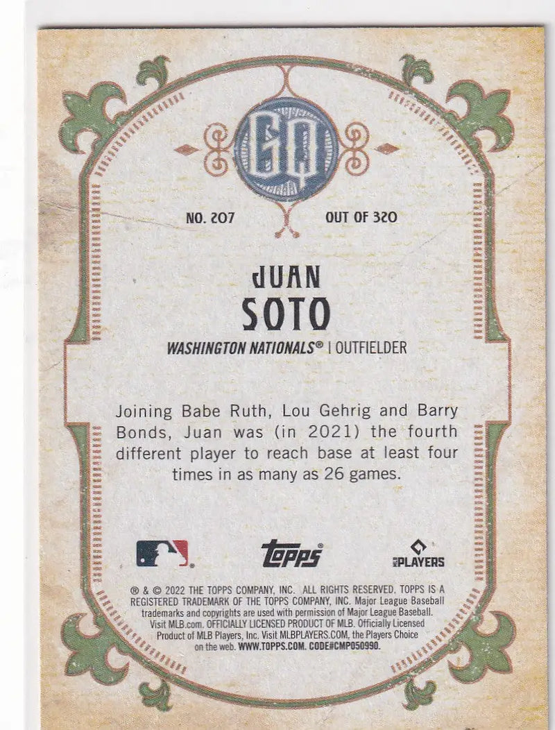 2022 TOPPS ALLEN & GINTER #207 JUAN SOTO- WASHINGTON NATIONALS - Baseball Card Single