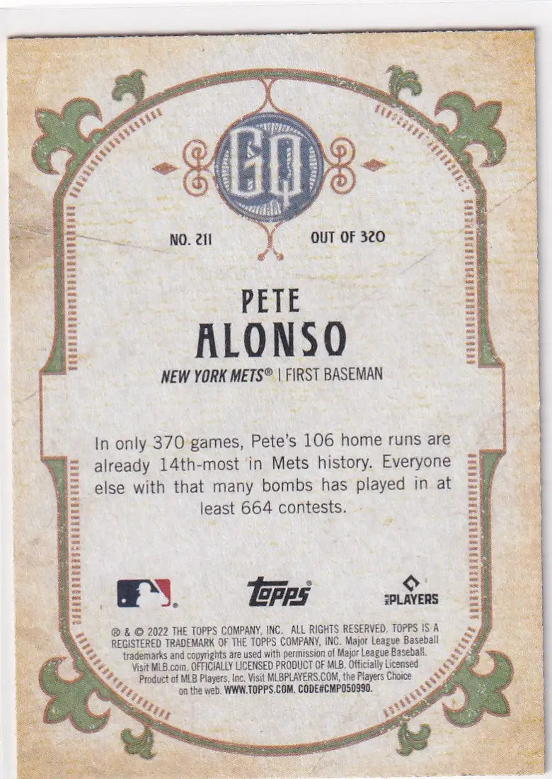 2022 TOPPS ALLEN & GINTER #211 PETE ALONSO- NEW YORK METS - Baseball Card Single