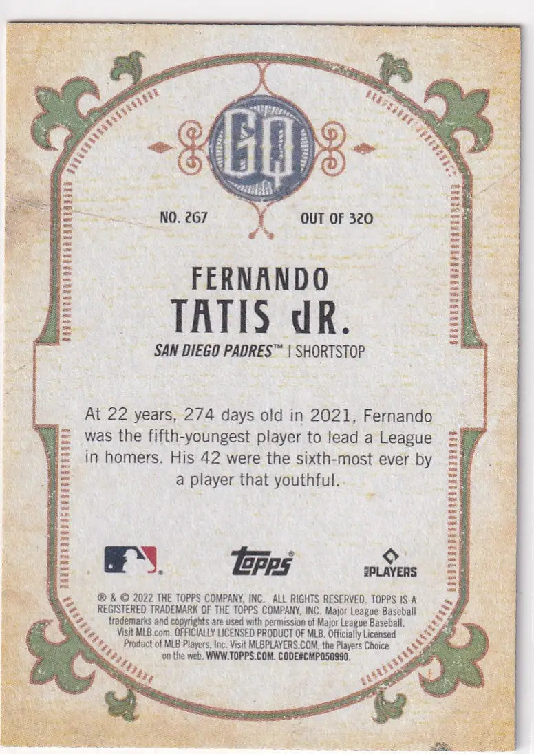 2022 TOPPS ALLEN & GINTER #267 FERNANDO TATIS JR- SAN DIEGO PADRES - Baseball Card Single