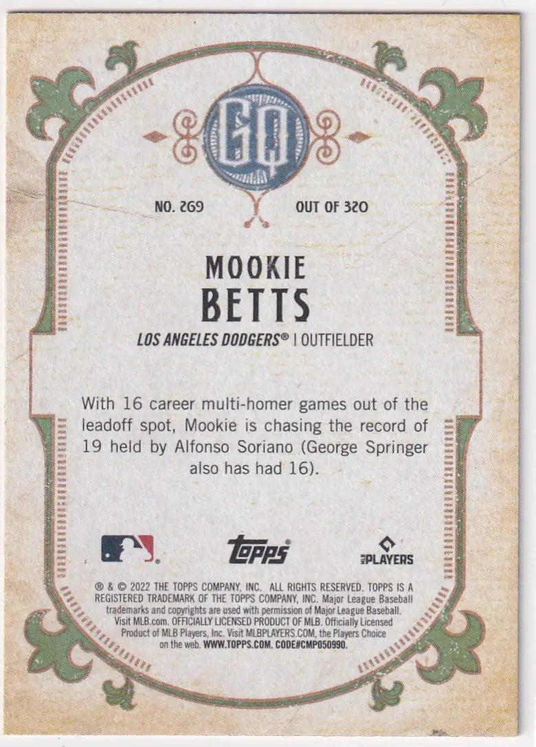 2022 TOPPS ALLEN & GINTER #269 MOOKIE BETTS- LOS ANGELES DODGERS - Baseball Card Single