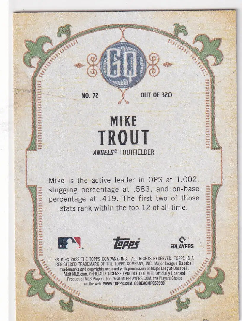 2022 TOPPS ALLEN & GINTER #72 MIKE TROUT- ANGELS - Baseball Card Single