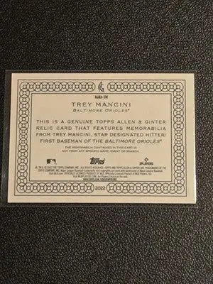 2022 Topps Allen & Ginter #AGRA-TM Trey Mancini Full-Size Relics A Design - Baseball Card Single