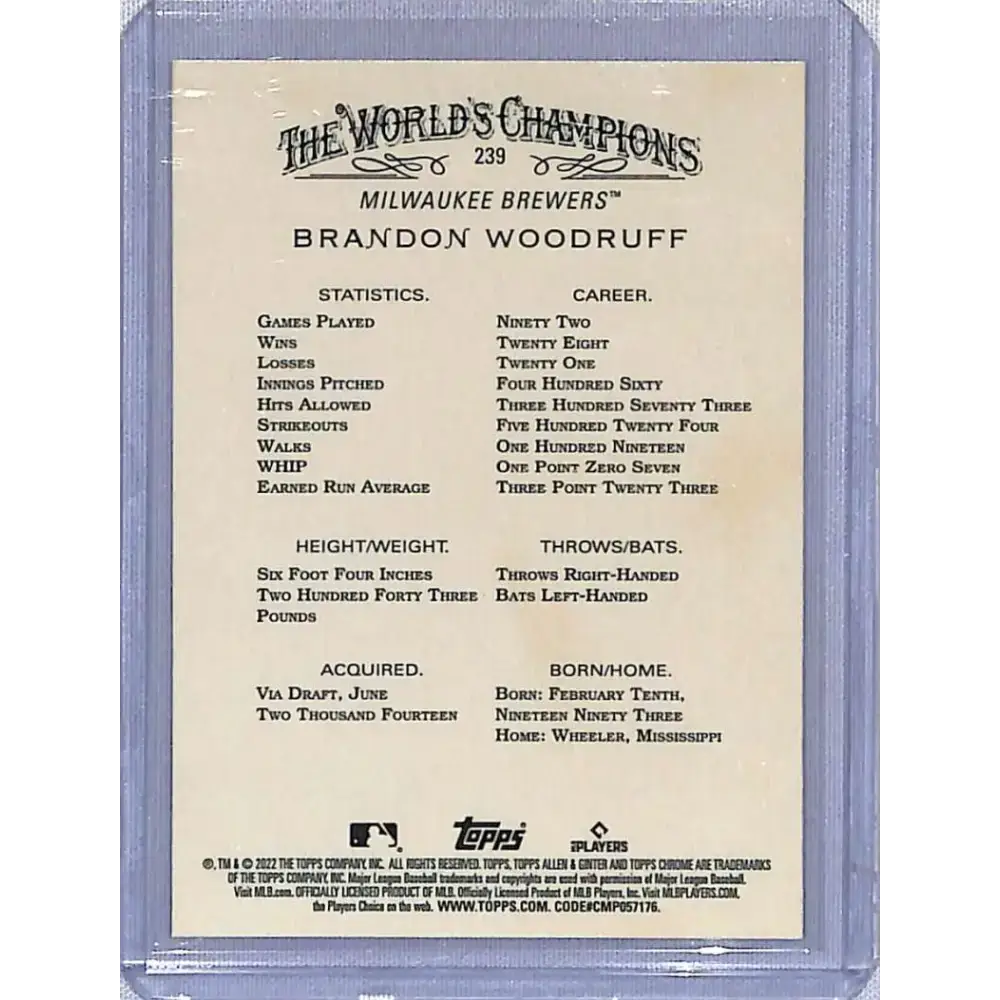 2022 Topps Allen & Ginter Chrome #239 Brandon Woodruff X-Fractor NM-MT Baseball Card - Baseball Card Single