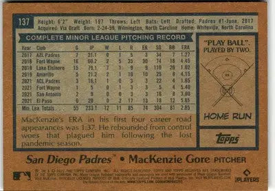 2022 Topps Archives #137 MacKenzie Gore - Baseball Card Single