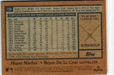 2022 Topps Archives #138 Bryan De La Cruz - Baseball Card Single