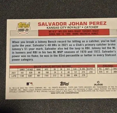 2022 Topps Archives #88BF-20 Salvador Perez 1988 Topps Big Foil - Baseball Card Single