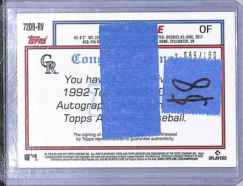 2022 Topps Archives Blue #72DB-RV Ryan Vilade NM-MT Auto 69/150 - Baseball Card Single