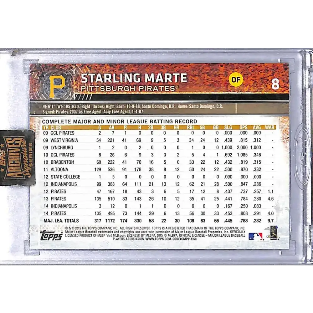 2022 Topps Archives Signature Opening Day #8 Starling Marte NM-MT Auto 10/34 Pittsburgh Pirates - Baseball Card Single