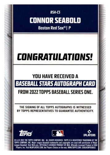 2022 Topps Baseball Stars Autographs #BSA-CS Connor Seabold NM-MT Auto ID:44595 - Baseball Card Single