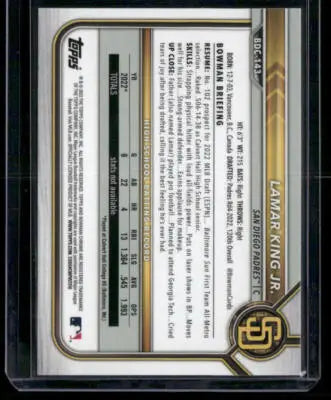 2022 Topps Bowman Chrome Lamar King Jr. #BDC-143 Black & White WaveRay 1st - Baseball Card Single