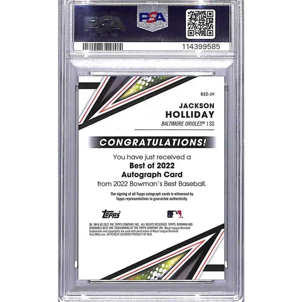 2022 Topps Bowman’s Best Best of 2022 #B22-JH Jackson Holliday PSA 10 GEM MINT Auto Baltimore Orioles - Baseball Card