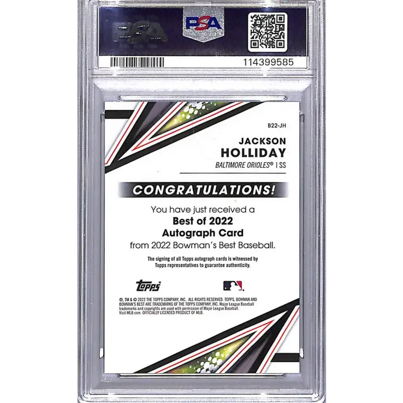 2022 Topps Bowman’s Best Best of 2022 #B22-JH Jackson Holliday PSA 10 GEM MINT Auto Baltimore Orioles - Baseball Card