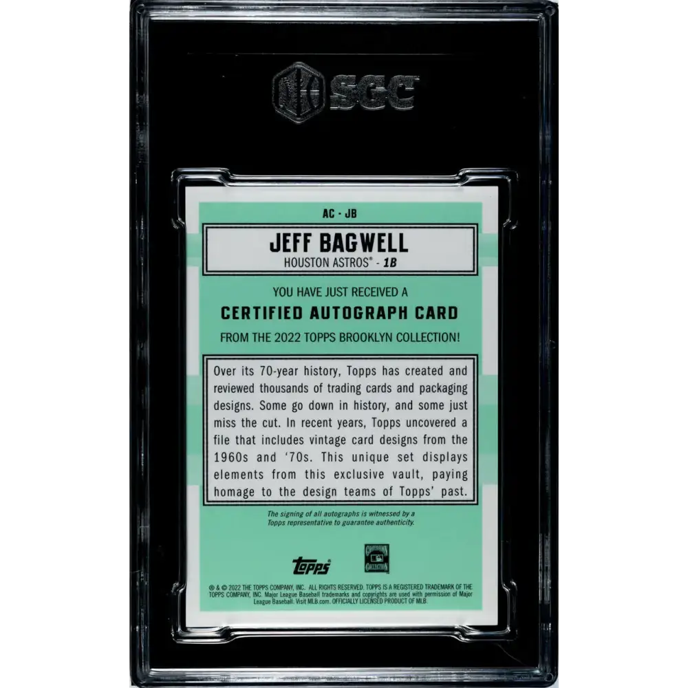 2022 Topps Brooklyn Collection Orange #AC-JB Jeff Bagwell SGC 9.5 MINT+ Auto 2/20 Houston Astros Baseball Card