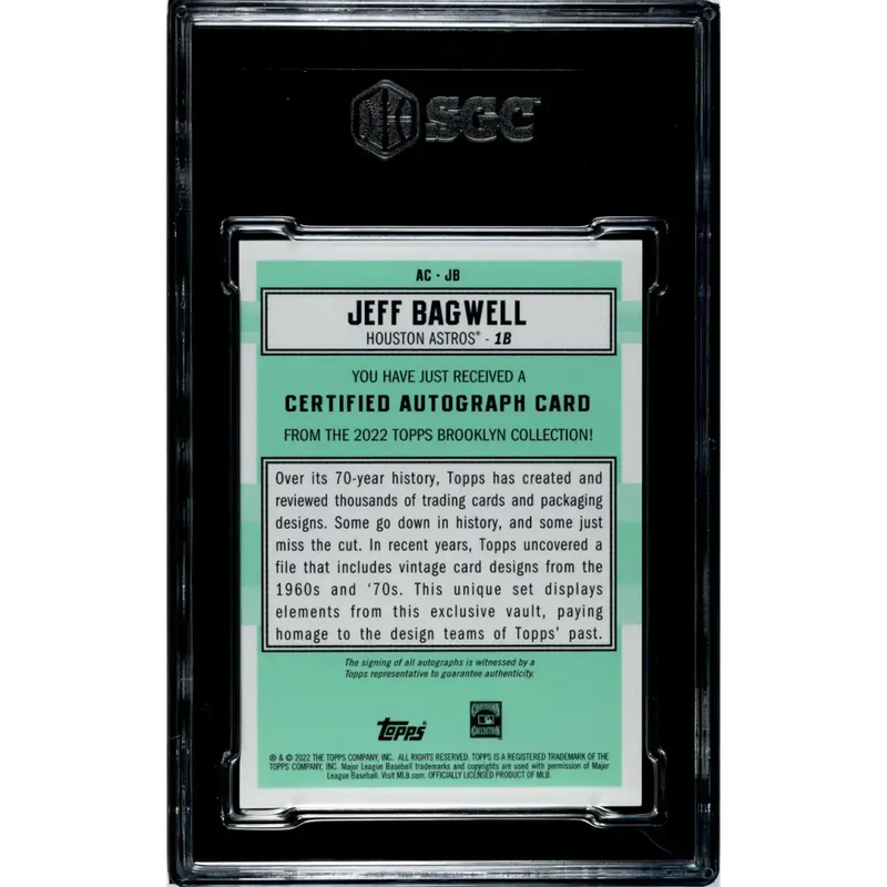2022 Topps Brooklyn Collection Orange #AC-JB Jeff Bagwell SGC 9.5 MINT+ Auto 2/20 Houston Astros Baseball Card