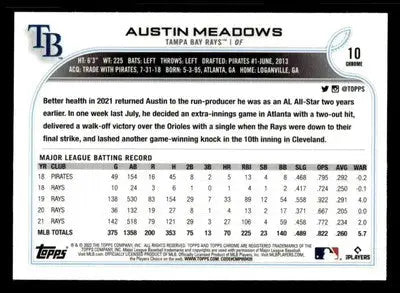 2022 Topps Chrome #10 Austin Meadows Prism Refractor - Baseball Card Single