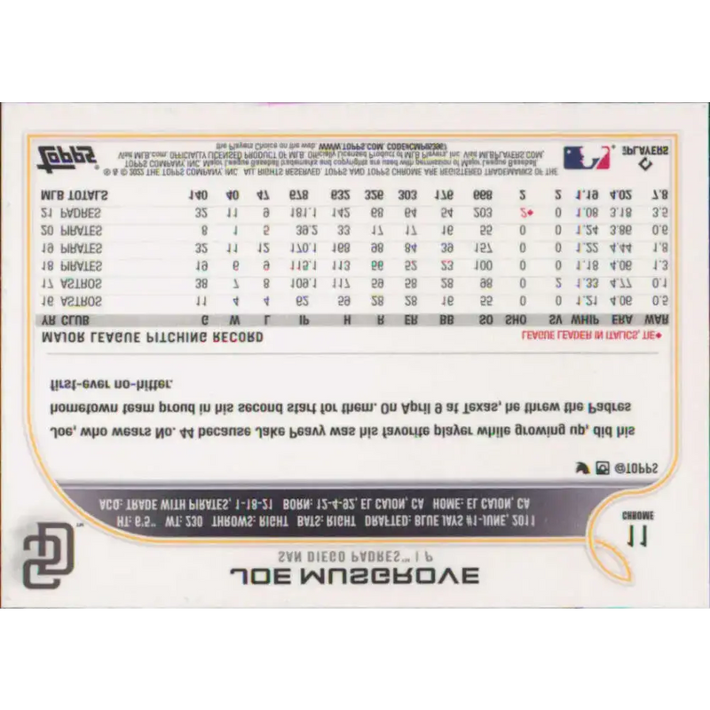 2022 Topps Chrome #11 Joe Musgrove NM-MT San Diego Padres Baseball Card - Baseball Card Single