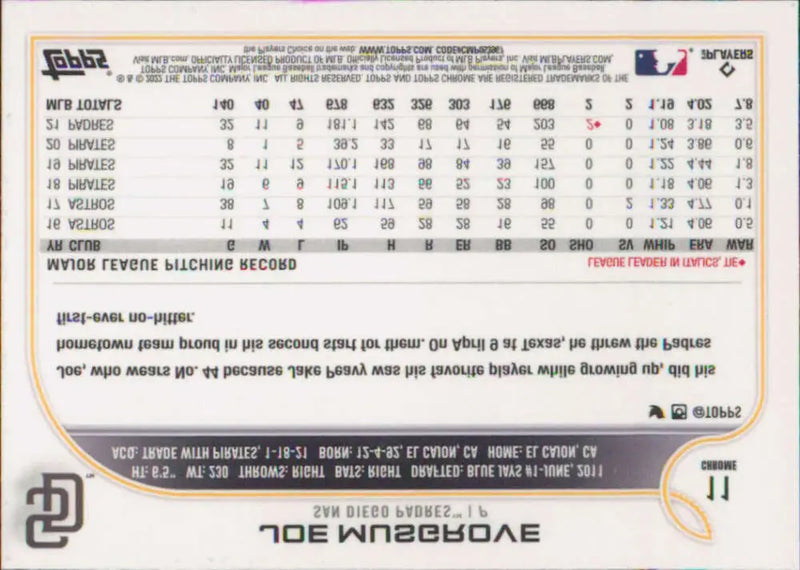 2022 Topps Chrome #11 Joe Musgrove NM-MT San Diego Padres Baseball Card - Baseball Card Single