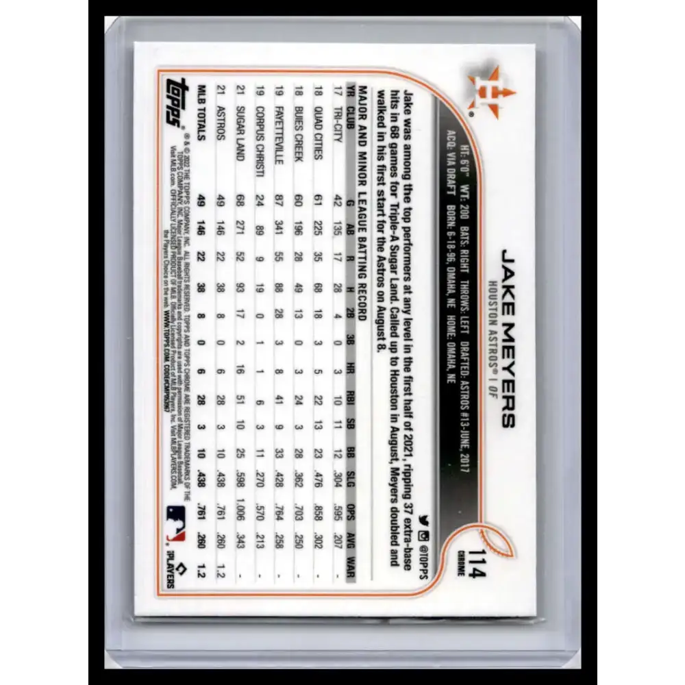 2022 Topps Chrome #114 Jake Meyers NM-MT Houston Astros Baseball Card - Baseball Card Single
