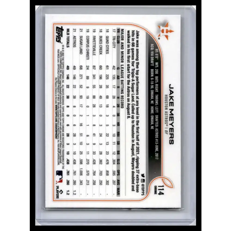 2022 Topps Chrome #114 Jake Meyers NM-MT Houston Astros Baseball Card - Baseball Card Single