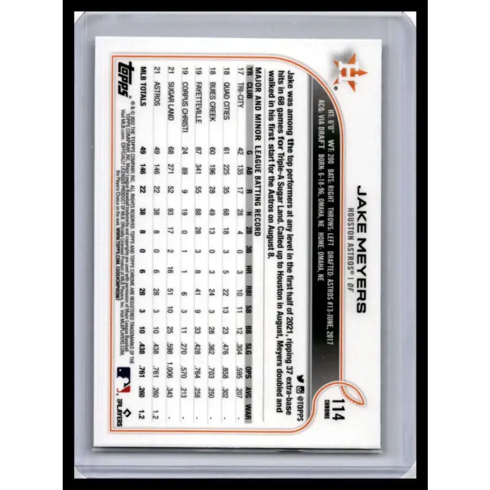 2022 Topps Chrome #114 Jake Meyers NM-MT Houston Astros Baseball Card - Baseball Card Single