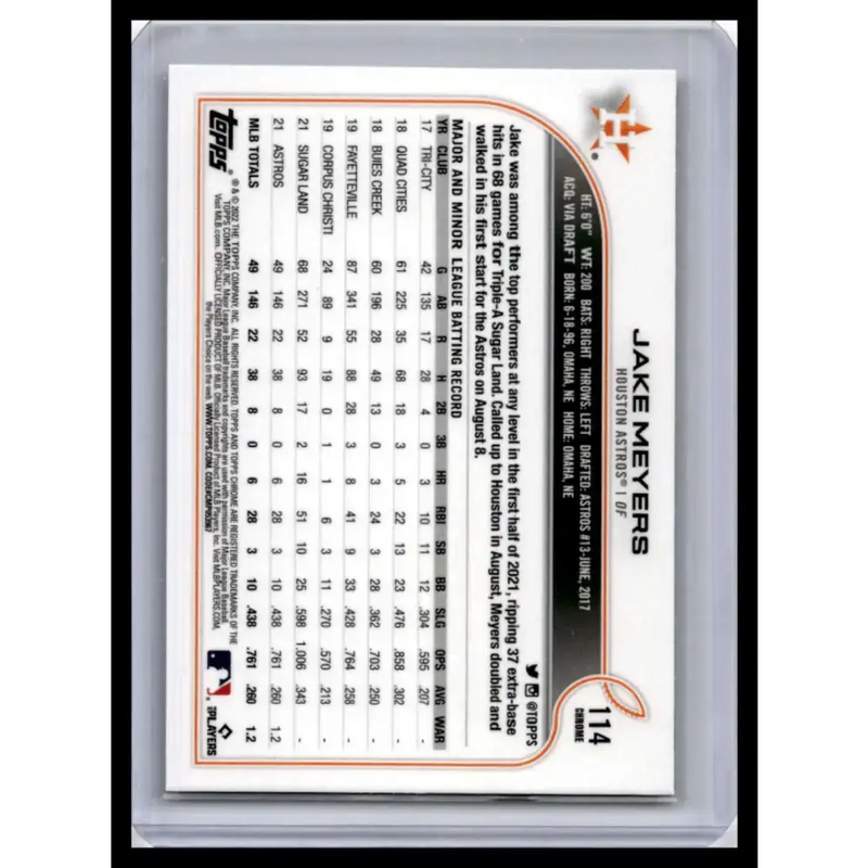 2022 Topps Chrome #114 Jake Meyers NM-MT Houston Astros Baseball Card - Baseball Card Single