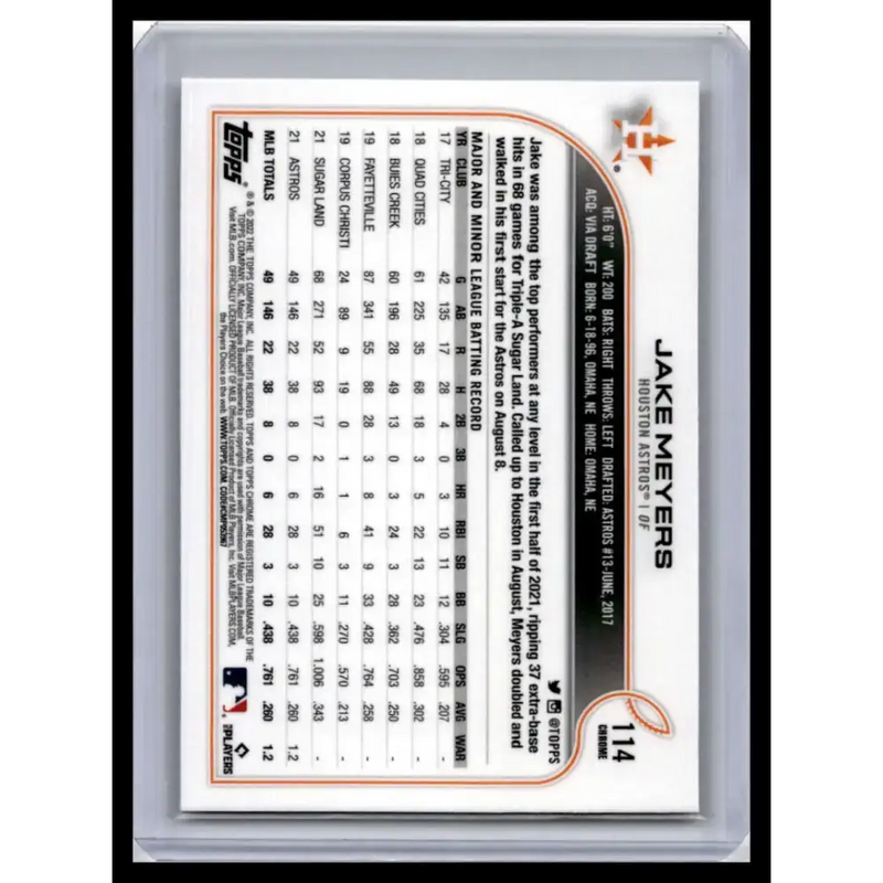 2022 Topps Chrome #114 Jake Meyers NM-MT Houston Astros Baseball Card - Baseball Card Single