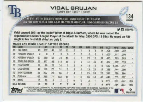 Vidal Brujan baseball card from 2022 Topps Chrome with original gloss and rookie design