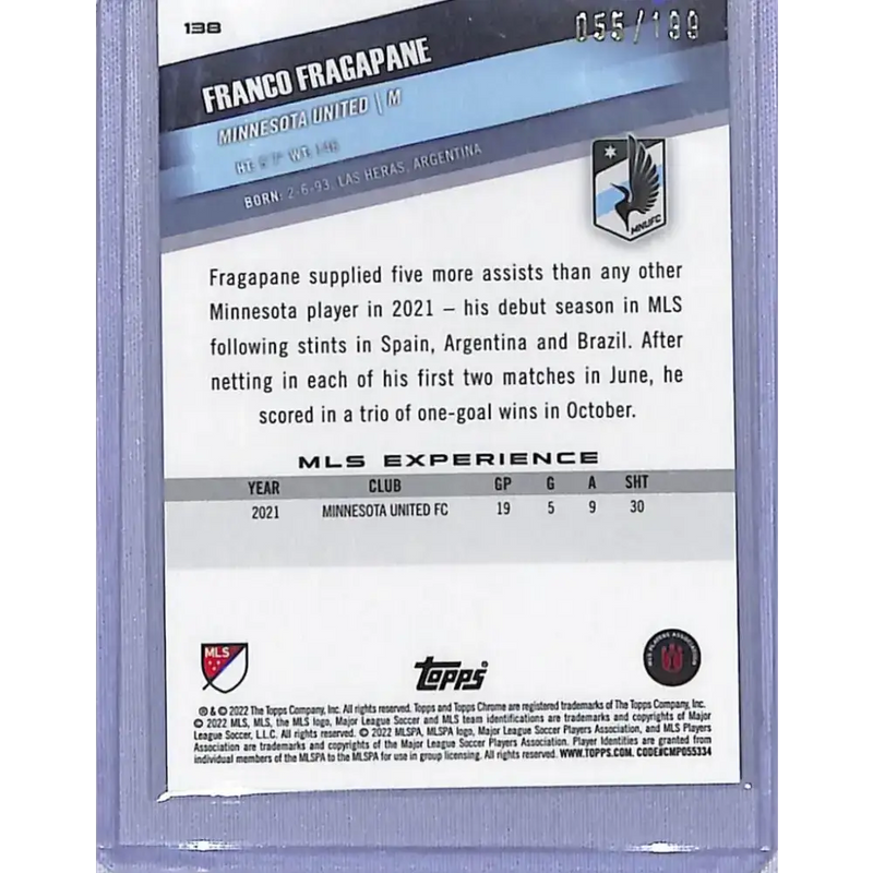 2022 Topps Chrome #138 Franco Fragapane NM-MT 055/199 Minnesota United - Soccer Card Single