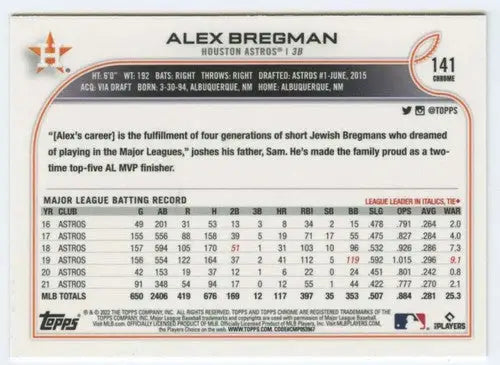 2022 Topps Chrome #141 Alex Bregman NM-MT Astros ID:51630 - Baseball Card Single