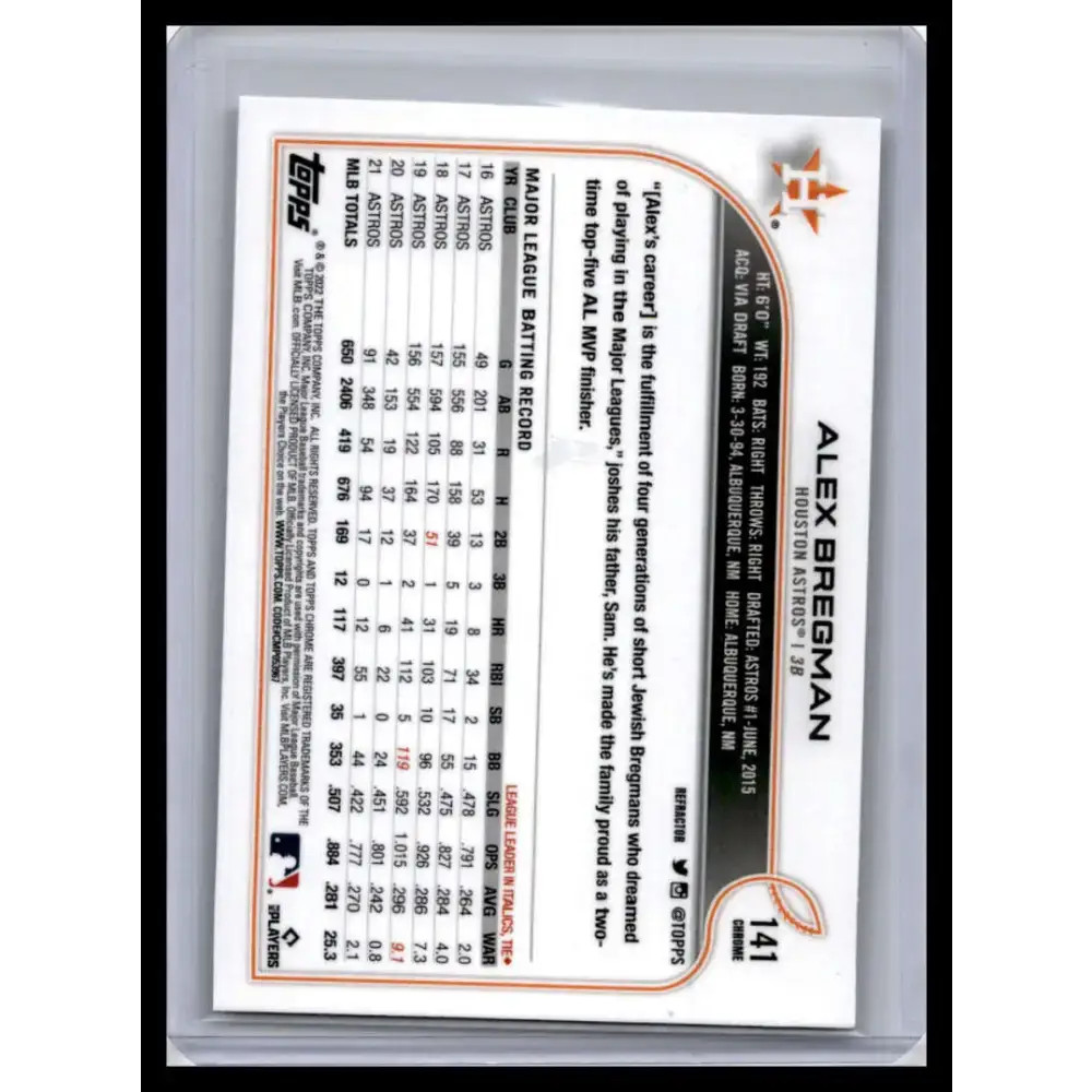 2022 Topps Chrome #141 Alex Bregman NM-MT Houston Astros Baseball Card - Baseball Card Single