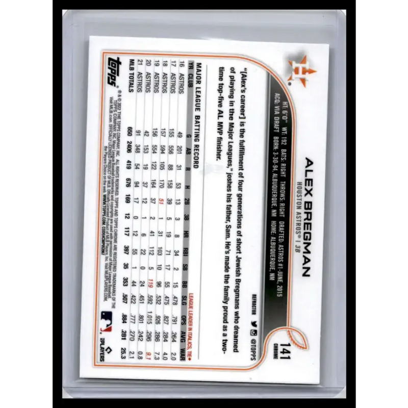 2022 Topps Chrome #141 Alex Bregman NM-MT Houston Astros Baseball Card - Baseball Card Single