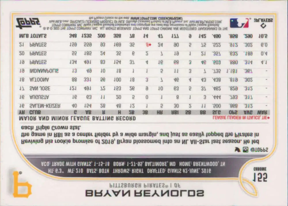 2022 Topps Chrome #155 Bryan Reynolds NM-MT Pittsburgh Pirates Baseball Card - Baseball Card Single
