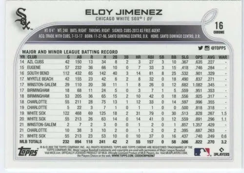 Original gloss 2022 Topps Chrome Eloy Jimenez baseball card White Sox ID 47751