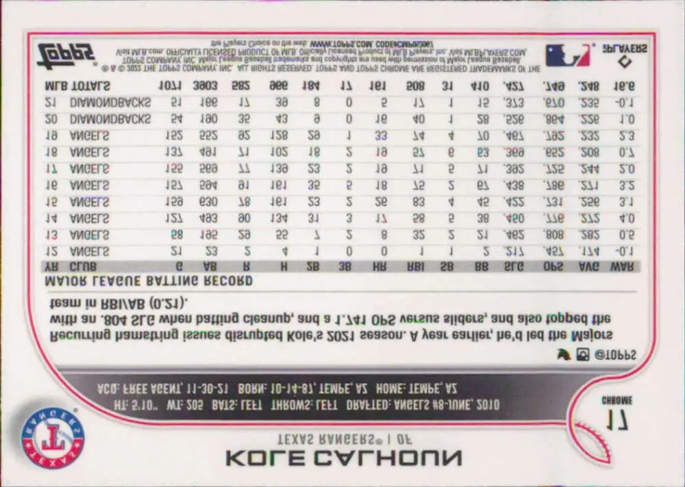 2022 Topps Chrome #17 Kole Calhoun NM-MT Texas Rangers Baseball Card - Baseball Card Single