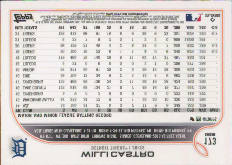2022 Topps Chrome #173 Willi Castro NM-MT Detroit Tigers Baseball Card - Baseball Card Single
