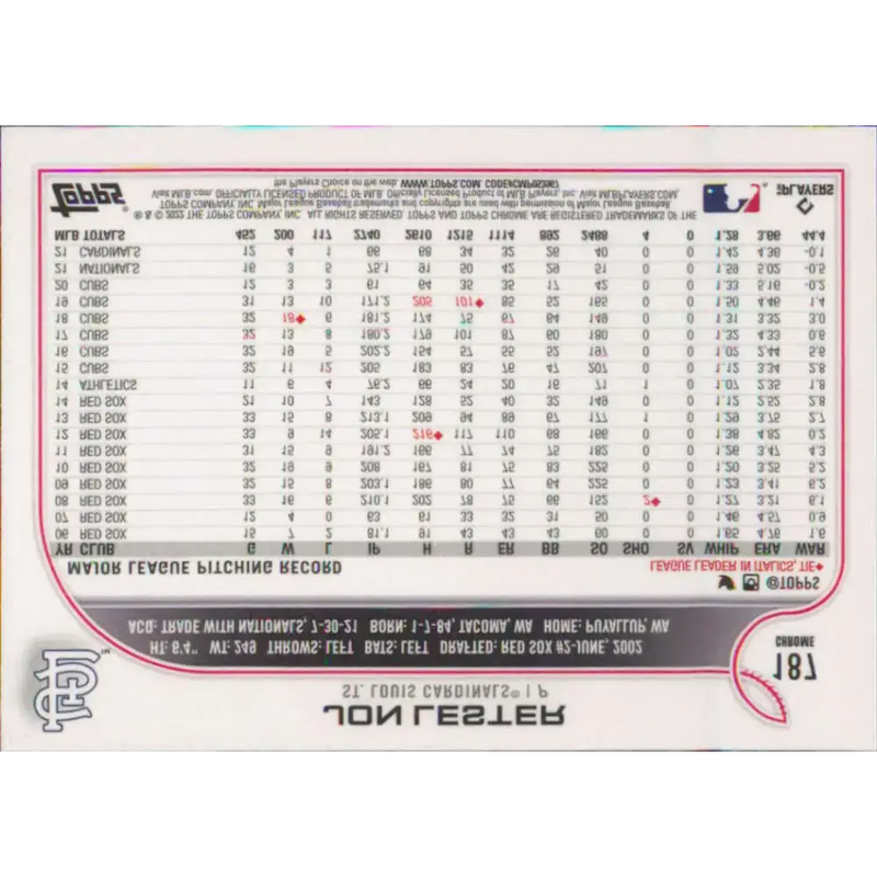 2022 Topps Chrome #187 Jon Lester NM-MT St. Louis Cardinals Baseball Card - Baseball Card Single