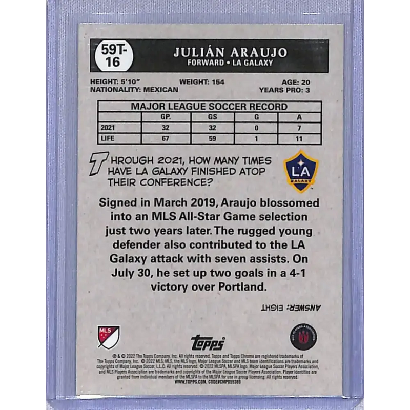 2022 Topps Chrome 1959 #59T-16 Julian Araujo NM-MT LA Galaxy - Soccer Card Single