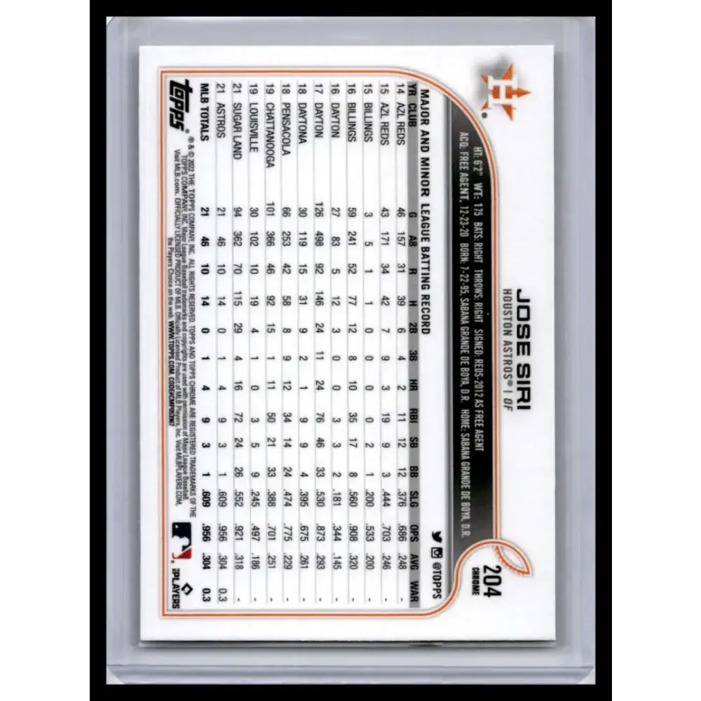 2022 Topps Chrome #204 Jose Siri NM-MT Houston Astros Baseball Card - Baseball Card Single