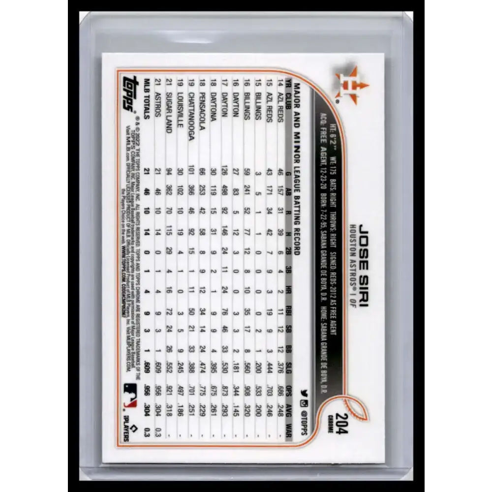 2022 Topps Chrome #204 Jose Siri NM-MT Houston Astros Baseball Card - Baseball Card Single