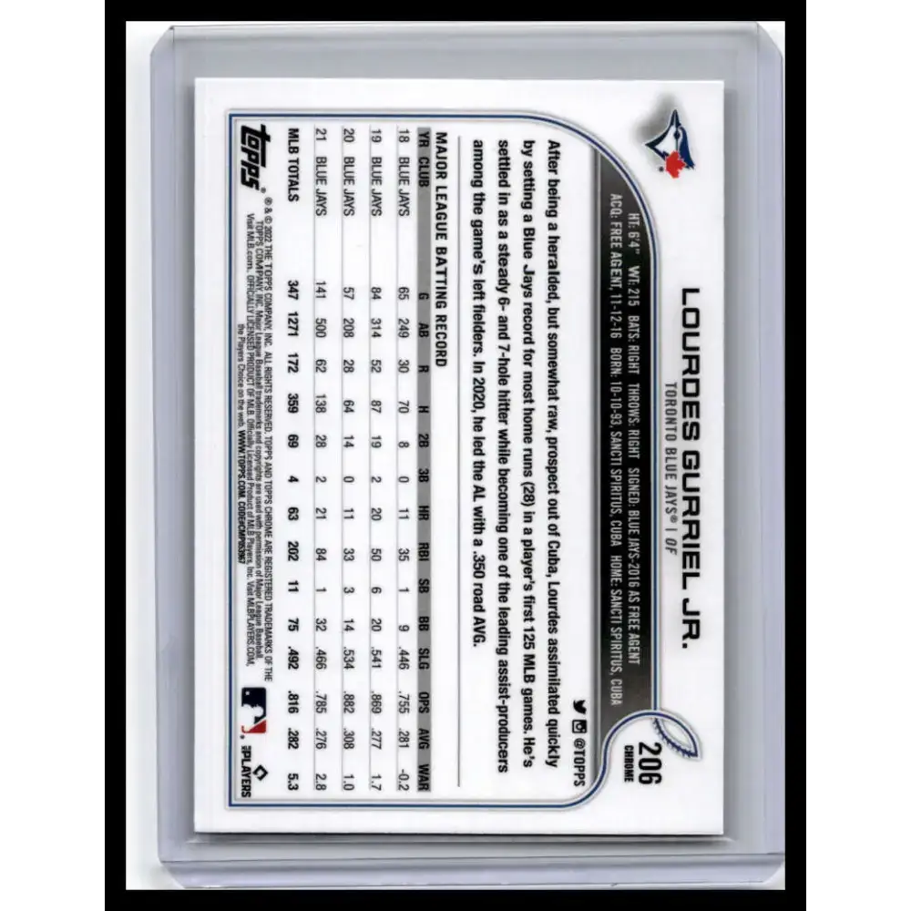2022 Topps Chrome #206 Lourdes Gurriel Jr. NM-MT Toronto Blue Jays Baseball Card - Baseball Card Single